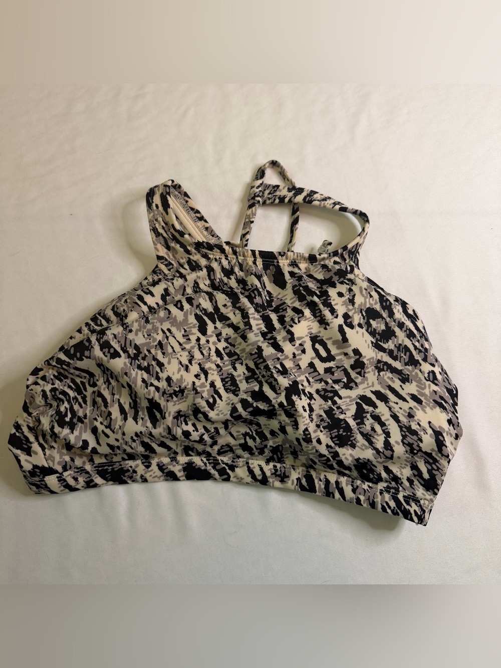 all in motion Cream and Black Animal Print High Neck Bikini Top
